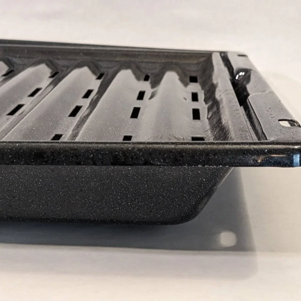 Vtg Black Speckled Porcelain Enameled Steel Broiler Pan & Rack Set 14.5x13